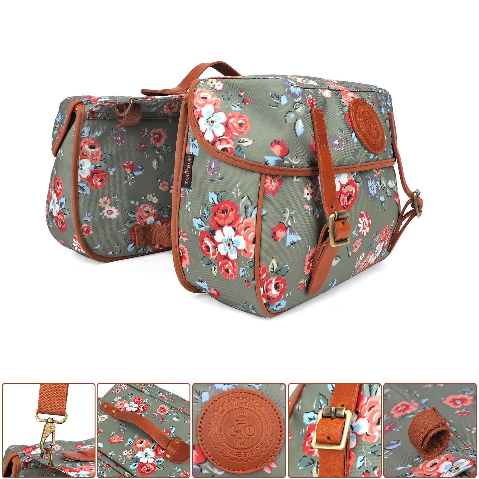 TOURBON Waterproof Bike Pannier Bag - Durable Canvas Bicycle Rear Seat Carrier, Double Side Cycling Pack for Commuting, Touring & Outdoor Adventures
