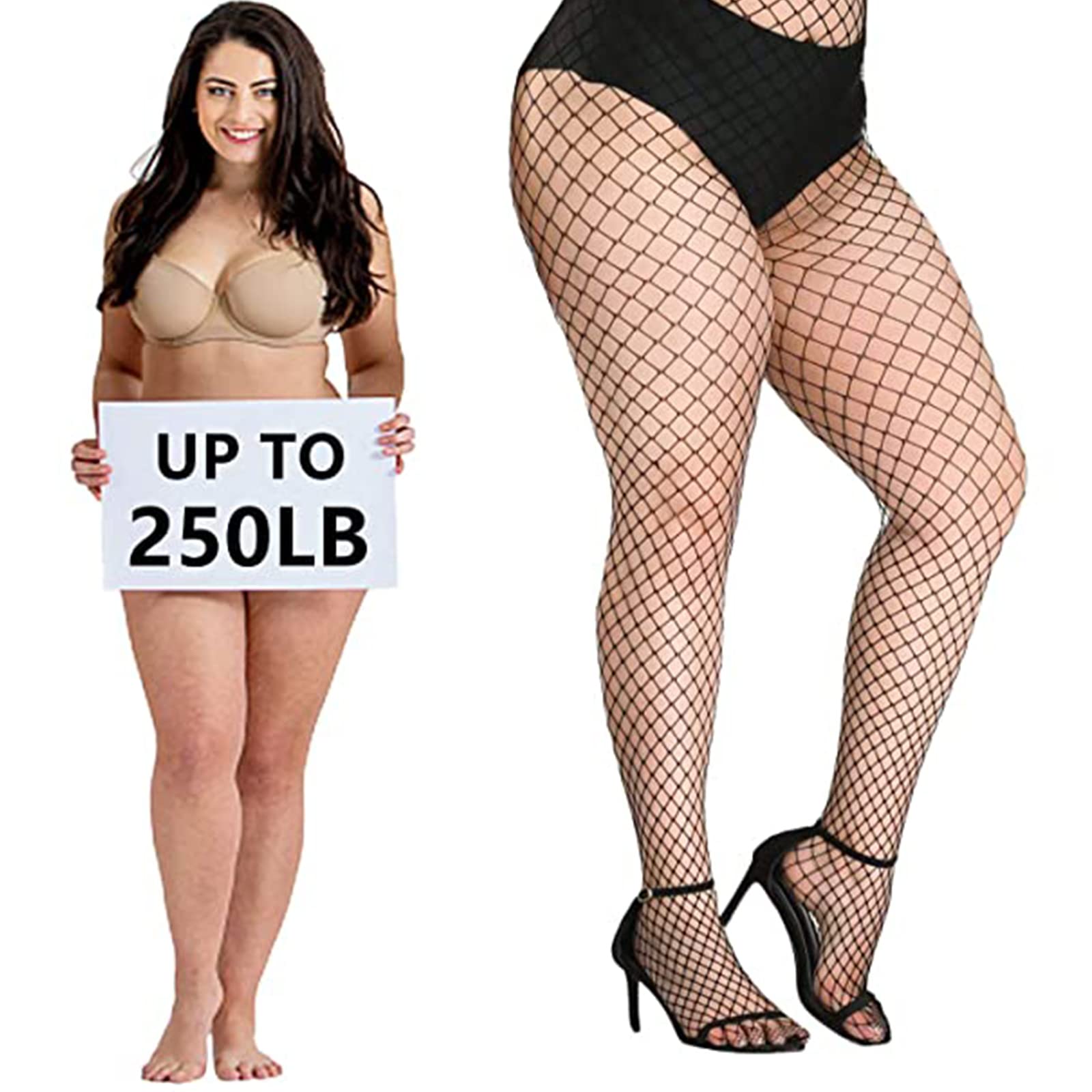 YOGINGO Women's Black Fishnet Tights - Thigh High Stockings, Plus Size One Size Fits All | Sexy Lingerie, Cosplay, Night Out & Halloween Costume Accessories