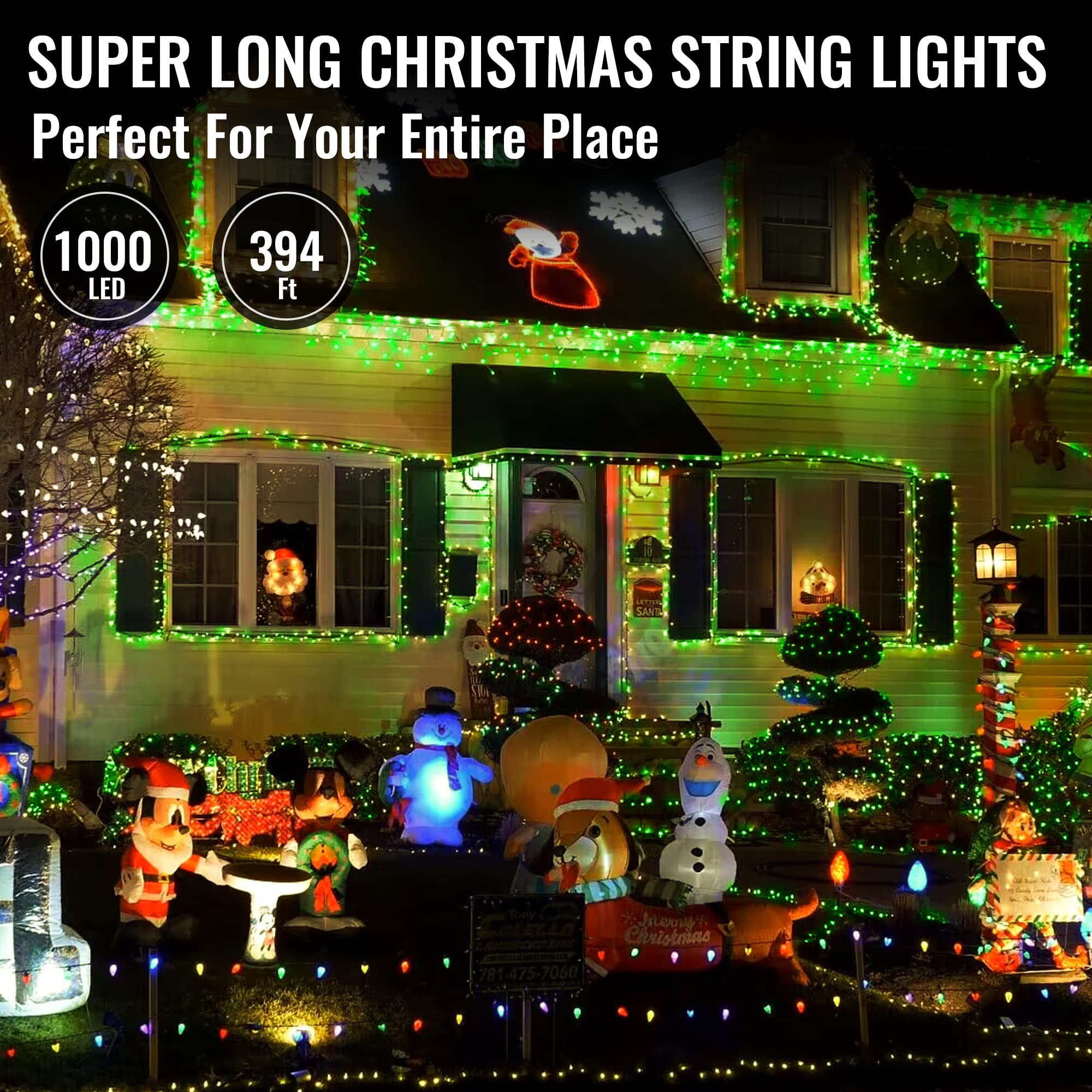 Heceltt 394FT 1000LED Outdoor Christmas Lights with 8 Modes & Timer - Waterproof Plug-in String Lights for Xmas Tree, Wedding, Party, Holiday Decor - Perfect for Indoor and Outdoor Holiday Lighting