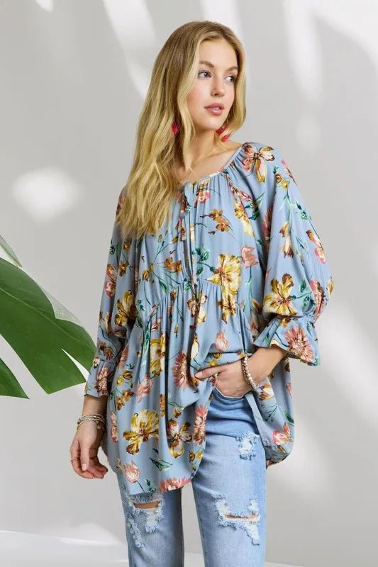 ADORA Floral Peasant Tunic Top for Women - Bohemian Style Blouse with Embroidery | Perfect for Summer Festivals, Beach Vacations & Casual Outings