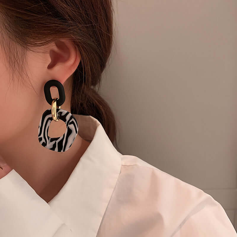Zebra Stripes Acrylic Large Drop Earrings for Women | Fashion Statement Dangle Earrings | Perfect for Parties, Weddings & Date Nights | HE6745