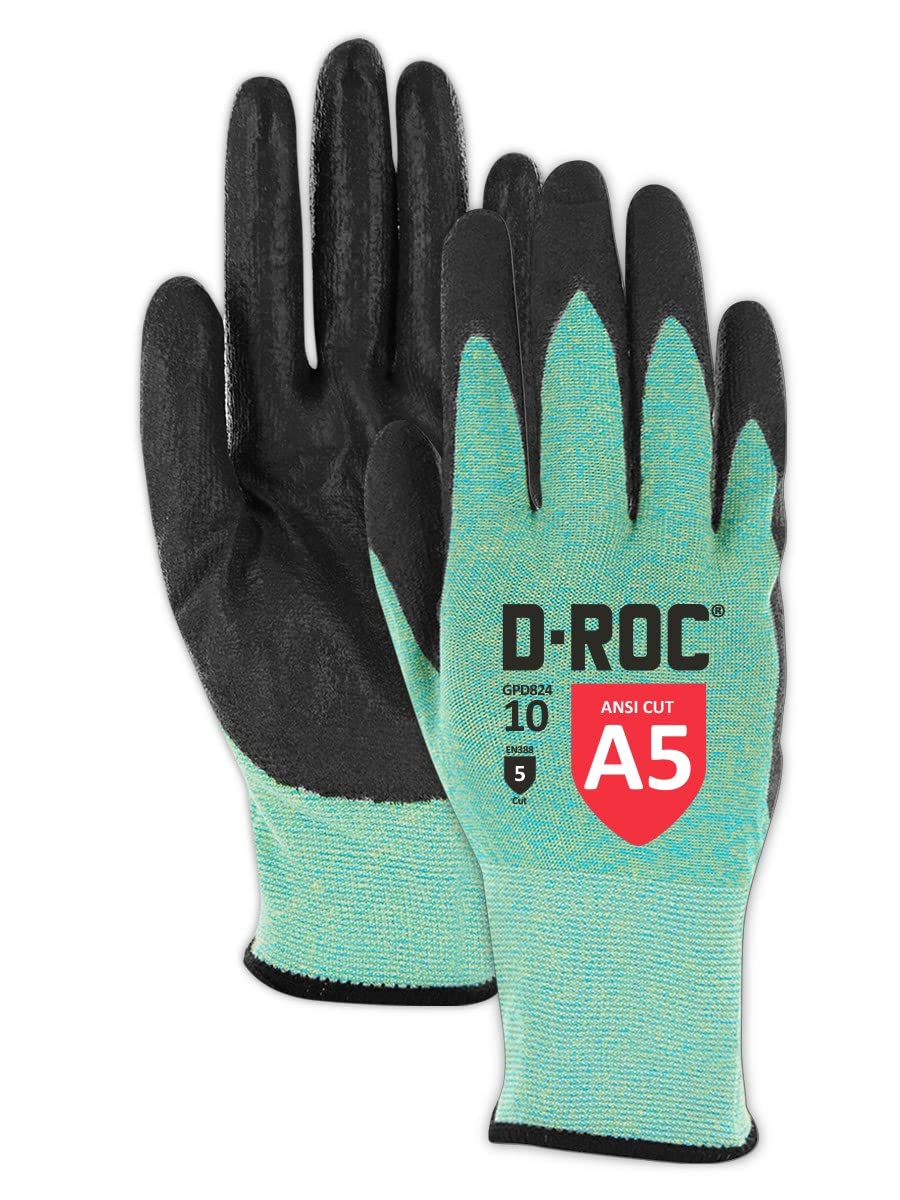 Heat & Adhesive Resistant A5 Cut Level Work Gloves - 12 Pairs, Dry Grip Polyurethane Coated, Size 9/L, Reusable 18-Gauge Aramid Shell (GPD824) - Ideal for Welding, Construction & Industrial Work