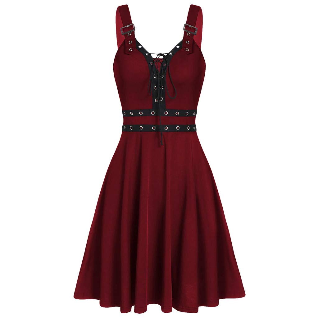 Solid Plus Bandage Irregular Women's Sleeveless Mini Dress - Vintage Style with Cool Hem - Plus Size Halloween Party Outfit for Nightclub, Costume Party & Retro Fashion