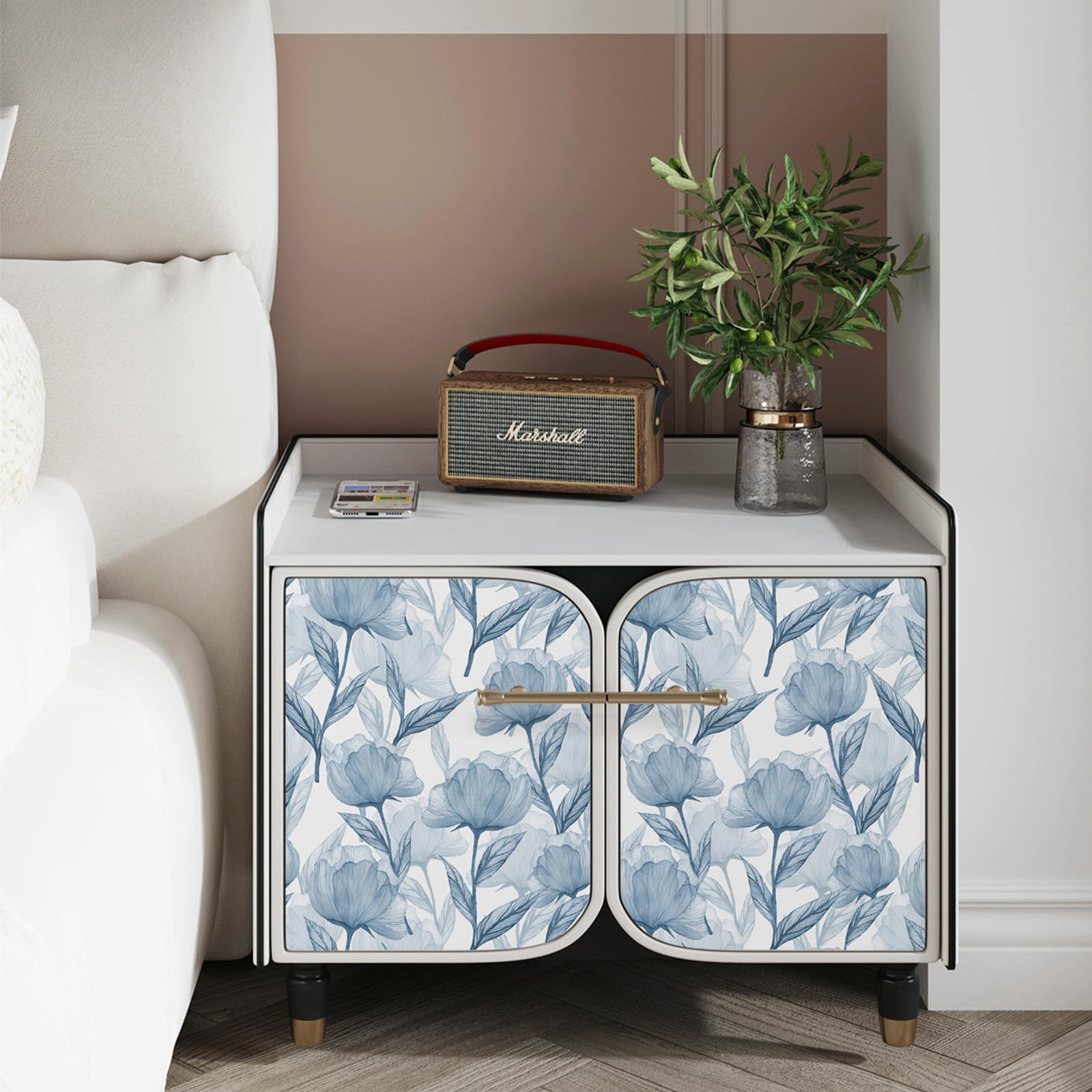 Heroad Boho Floral Peel and Stick Wallpaper - Blue and White Flower Contact Paper for Cabinets, Drawers & Walls - Waterproof Removable Self-Adhesive Decorative Paper (16.1