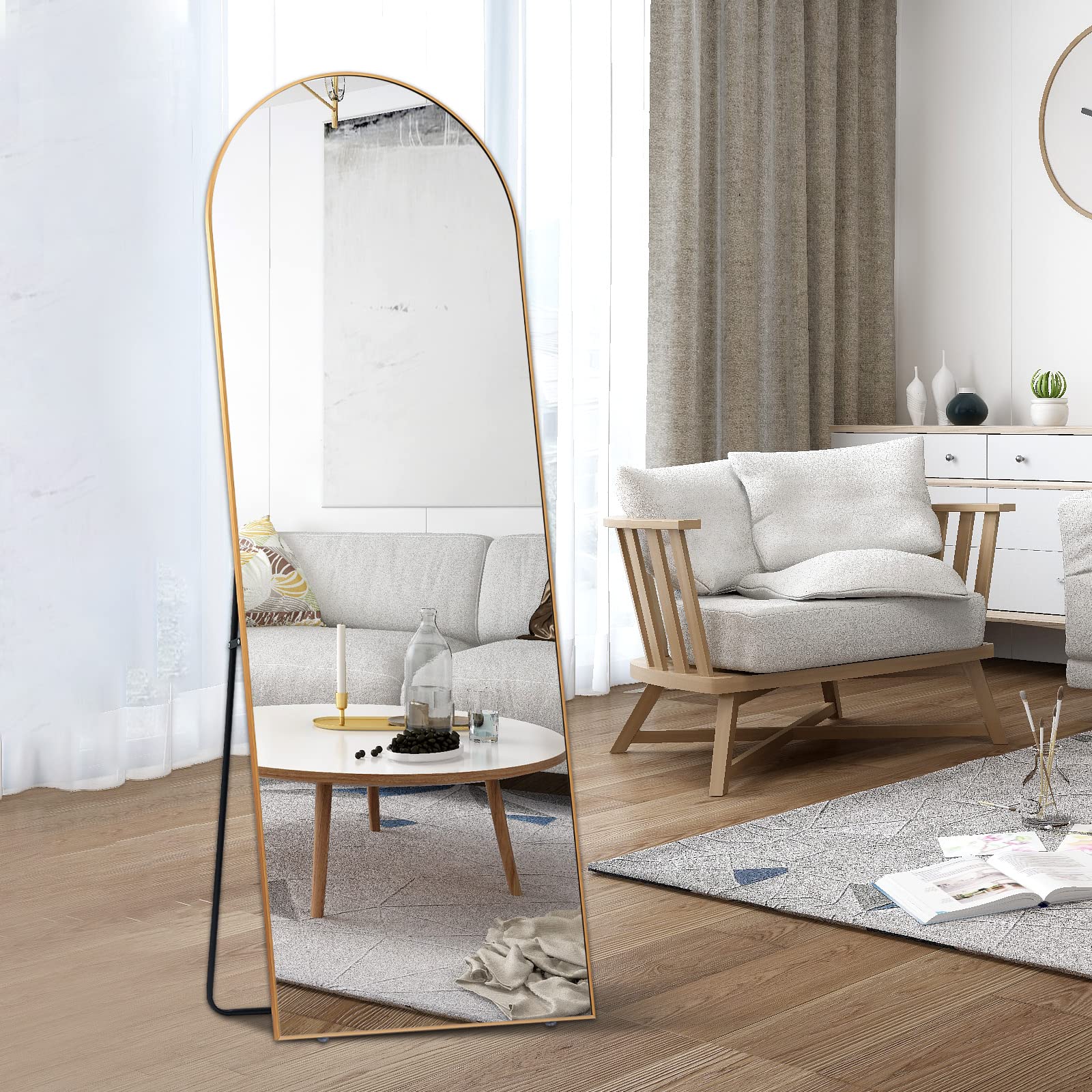 65x22 Inch Arched Full Length Floor Mirror - Standing, Hanging or Leaning Wall Mirror with Aluminum Alloy Frame for Bedroom, Living Room & Dressing Room | Modern Home Decor & Full Body Viewing