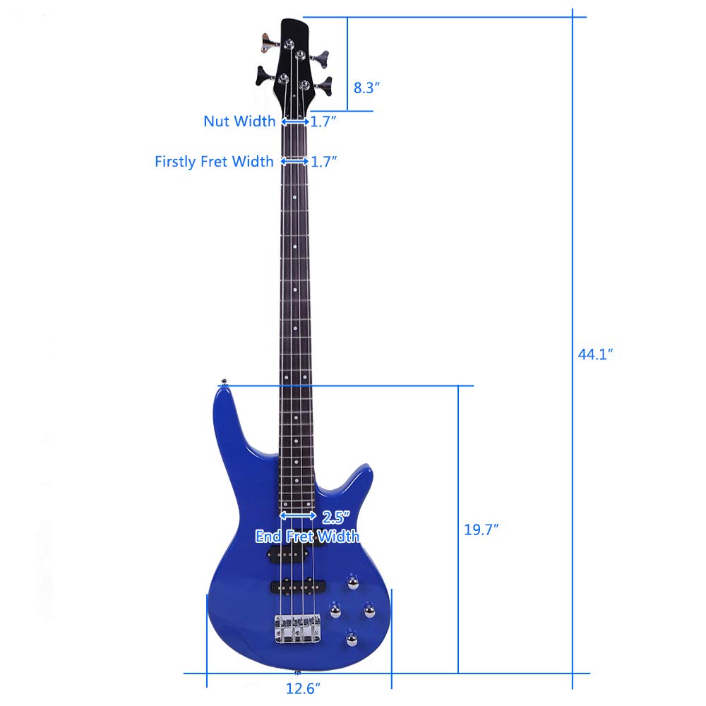 Premium IB Bass Guitar with Power Line & Wrench Tool - Stylish Electric Bass for Beginners & Professionals (Blue) | Perfect for Live Performances, Studio Recording & Music Practice
