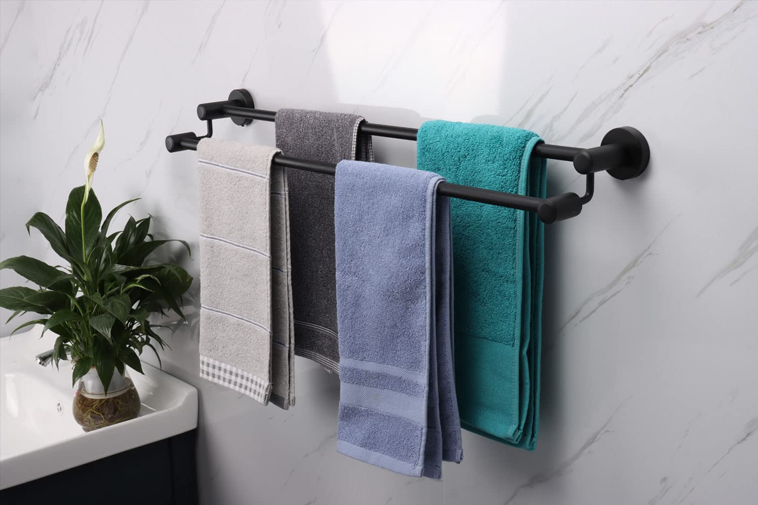 TocTen 30IN Double Towel Bar - Heavy Duty SUS304 Stainless Steel Bathroom Towel Rack, Wall Mounted Towel Holder for Bathroom Accessories (Black) - Perfect for Spa, Hotel & Luxury Home Bathroom Decor