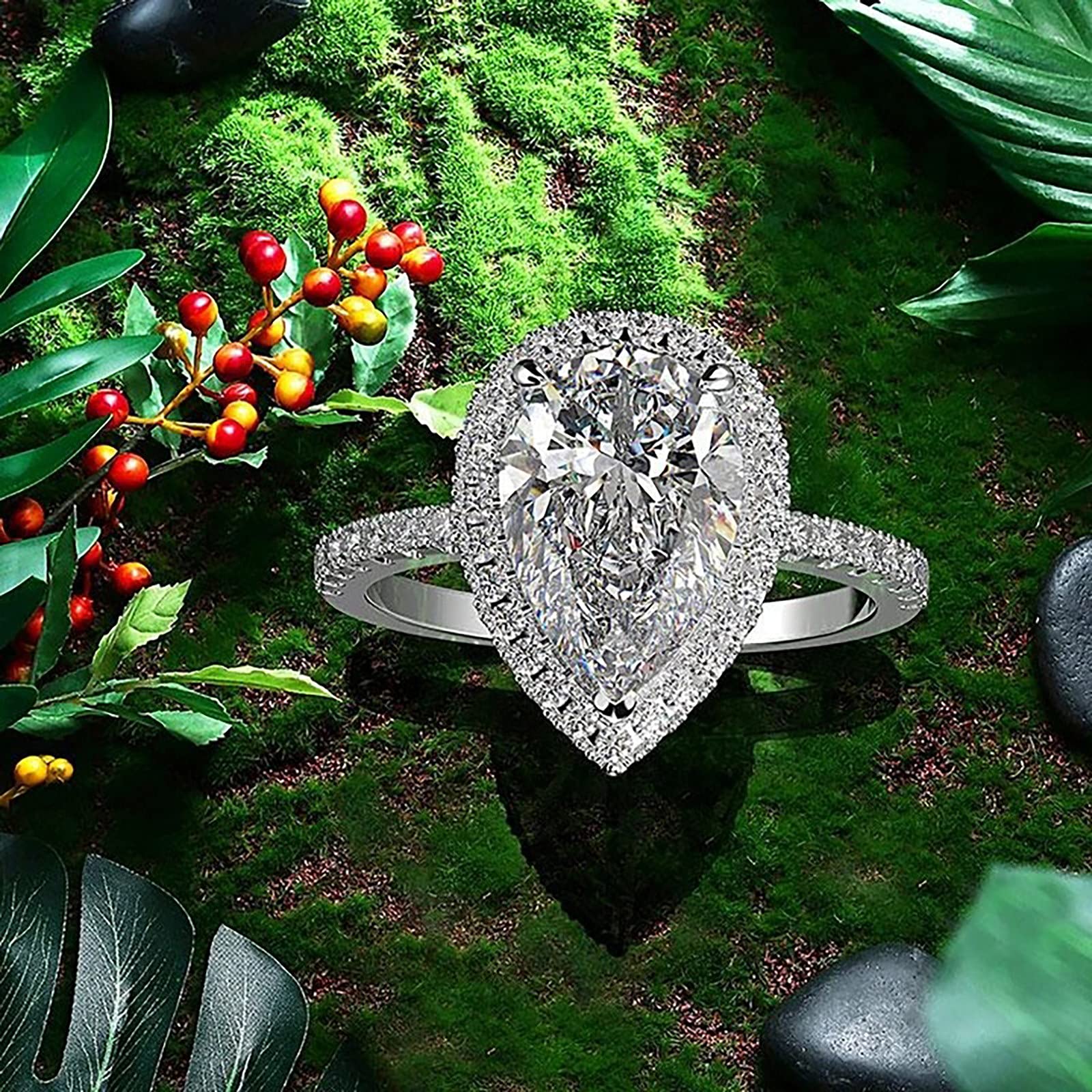 925 Sterling Silver Teardrop Pear Shape CZ Cubic Zirconia Engagement Ring Bridal Set - 2 Piece Solitaire Promise Rings for Weddings, Proposals & Anniversaries