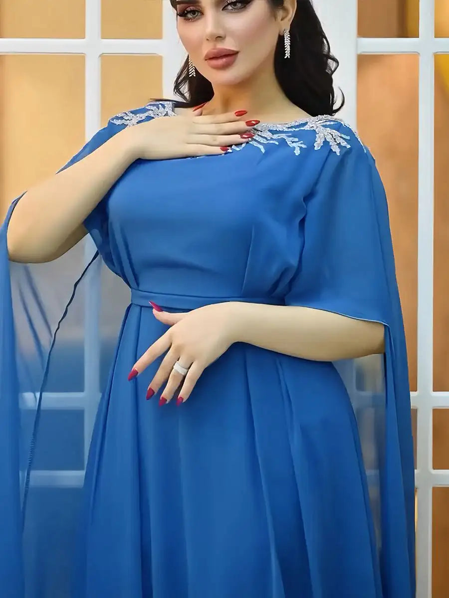 Elegant Eid Chiffon Dress for Muslim Women - Flowy Caftan Kaftan Dress for Special Occasions & Festivals | Perfect for Eid Celebrations, Weddings & Family Gatherings