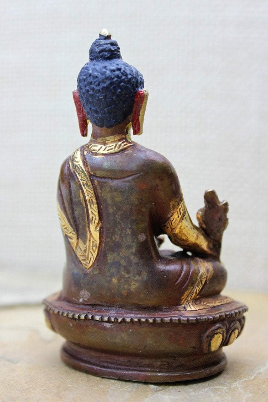4 Inch Bronze Medicine Buddha Statue - Handcrafted Buddhist Decor for Home Altar, Meditation Room & Healing Space
