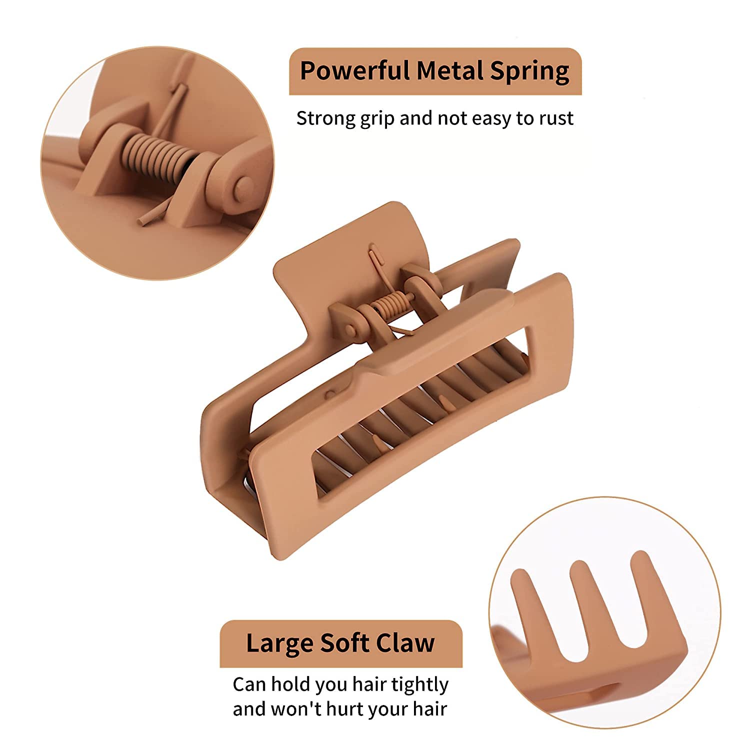 6-Pack Matte Square Hair Claw Clips for Women & Girls - 3.5 Inch Medium Large Hair Clips for Thick or Thin Hair - Neutral Hair Accessories for Everyday, Work, School & Special Occasions