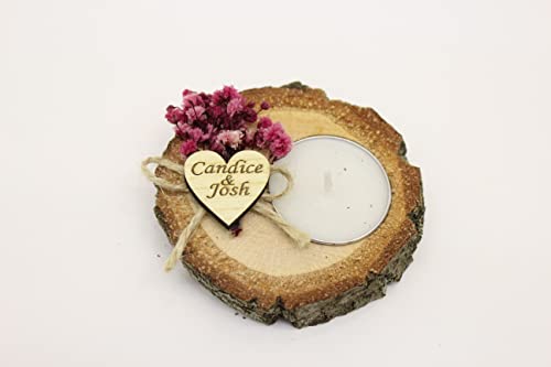 80-Piece Handmade Personalized Wooden Log Candle Holders - Bulk Wedding Favors, Romantic Home Decor, Christmas Tealights, Bridal Shower & Funeral Memorial Gifts (Floral Design) - Perfect for Weddings, Holidays & Special Events