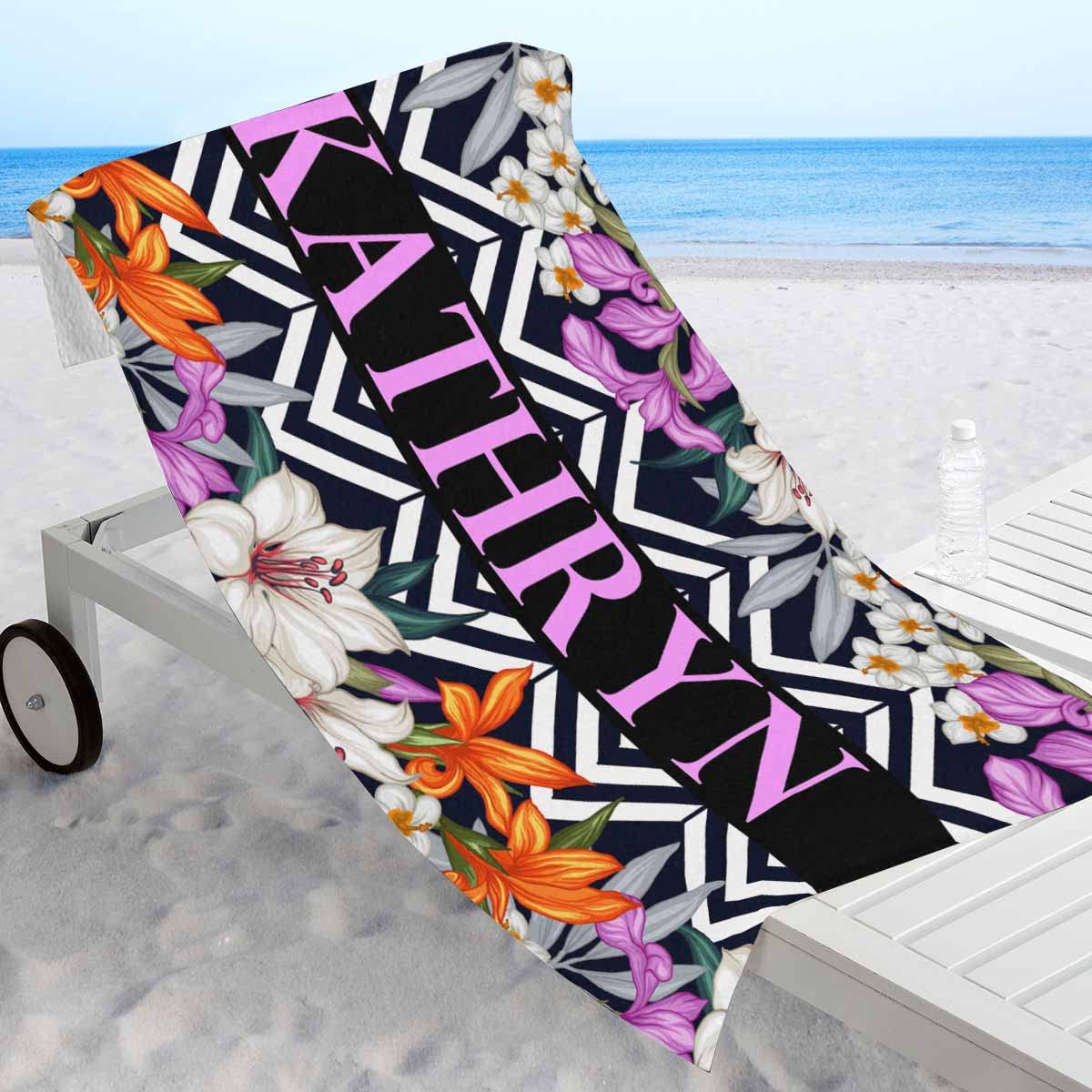 Personalized Quick Dry Microfiber Beach Towel with Custom Name & Floral Design - Lightweight Travel Towel for Swimming, Pool, Beach, Vacation & Outdoor Activities