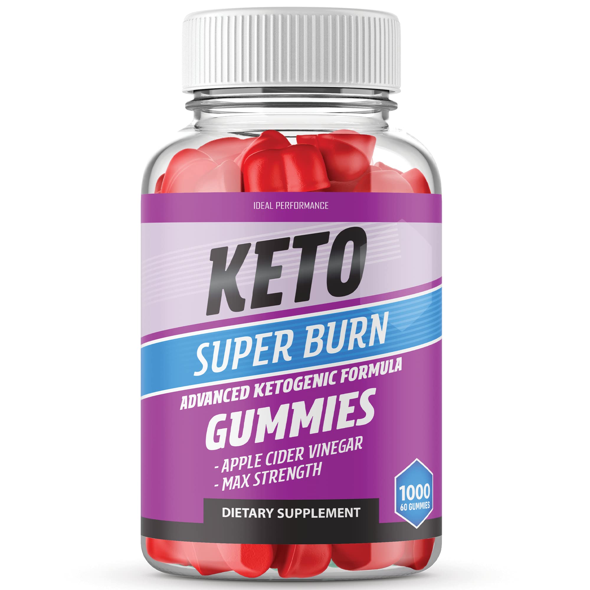 IDEAL PERFORMANCE Ketos Super Burns Gummies with Apple Cider Vinegar - Keto ACV Gummy Bears for Weight Loss & Energy Boost (60 Count) - Perfect for Keto Diet & On-the-Go Snacking