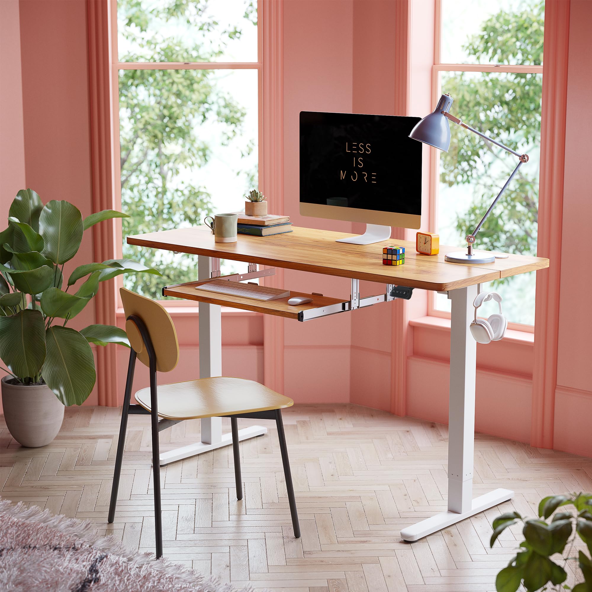 FEZIBO 40 × 24 Inches Electric Height Adjustable Standing Desk with Keyboard Tray - Sit Stand Office Desk for Home & Workspace, Light Rustic Finish - Perfect for Remote Work, Gaming & Ergonomic Computing Setup