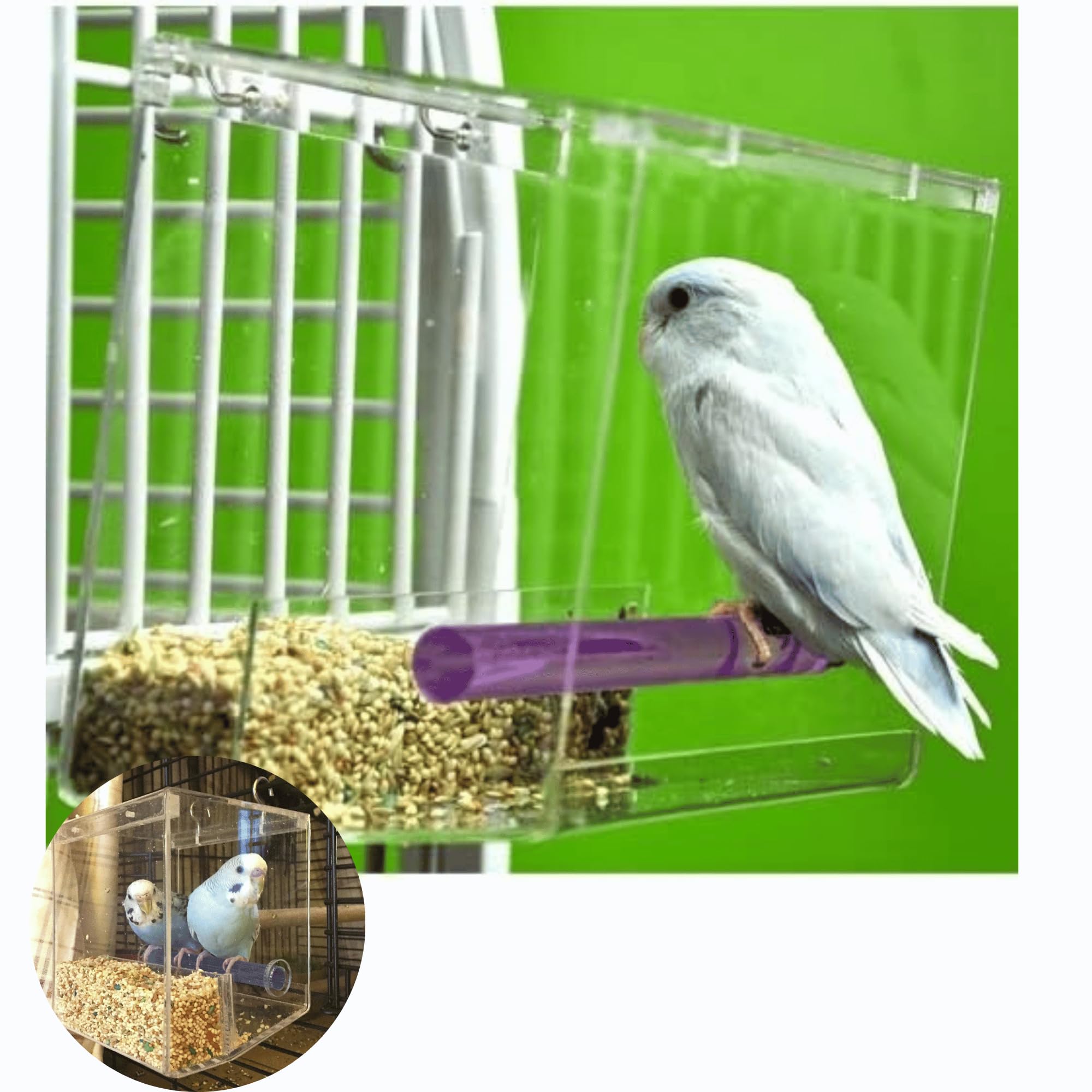 Durable Clear Plastic Small Bird Seed Feeder with Non-Slip Perch - Easy Cage Mount for Indoor/Outdoor Use - Perfect for Parakeets, Finches & Canaries - Ideal for Home, Garden or Aviary Bird Feeding