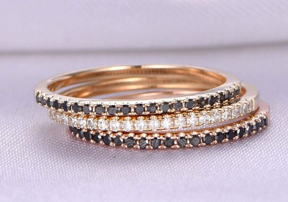 0.75 Carat Black & White Diamond Wedding Ring Set in 18k Gold Plating - Elegant Bridal Jewelry for Engagement, Proposal & Anniversary Gifts