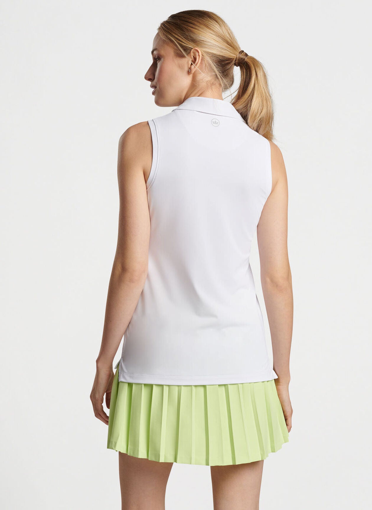 Peter Millar Women's Banded Sport Mesh Sleeveless Button Polo Top - Breathable White Golf Shirt for Summer & Tennis Outfits