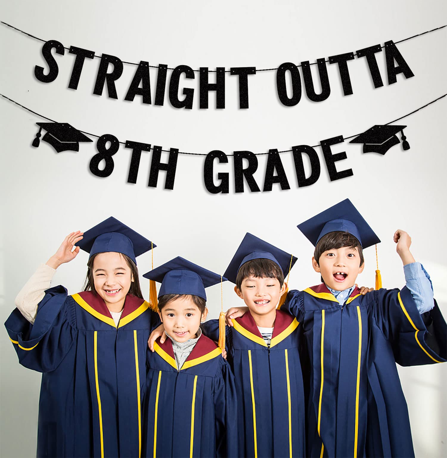 2025 Eighth Grade Graduation Banner - Glitter 'Straight Outta 8th Grade' Party Decor | Congrats Class of 2025 | Perfect for Boys & Girls Graduation Parties, Classroom Decor & School Celebrations