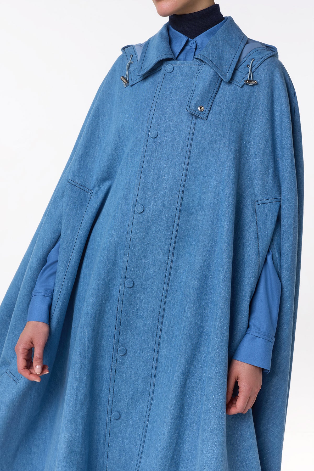 Sway Parker Light Blue Recycled Cotton Linen Denim Cape - Stylish & Eco-Friendly Outerwear for Women | Perfect for Casual Outings, Beach Cover-Ups & Boho Fashion