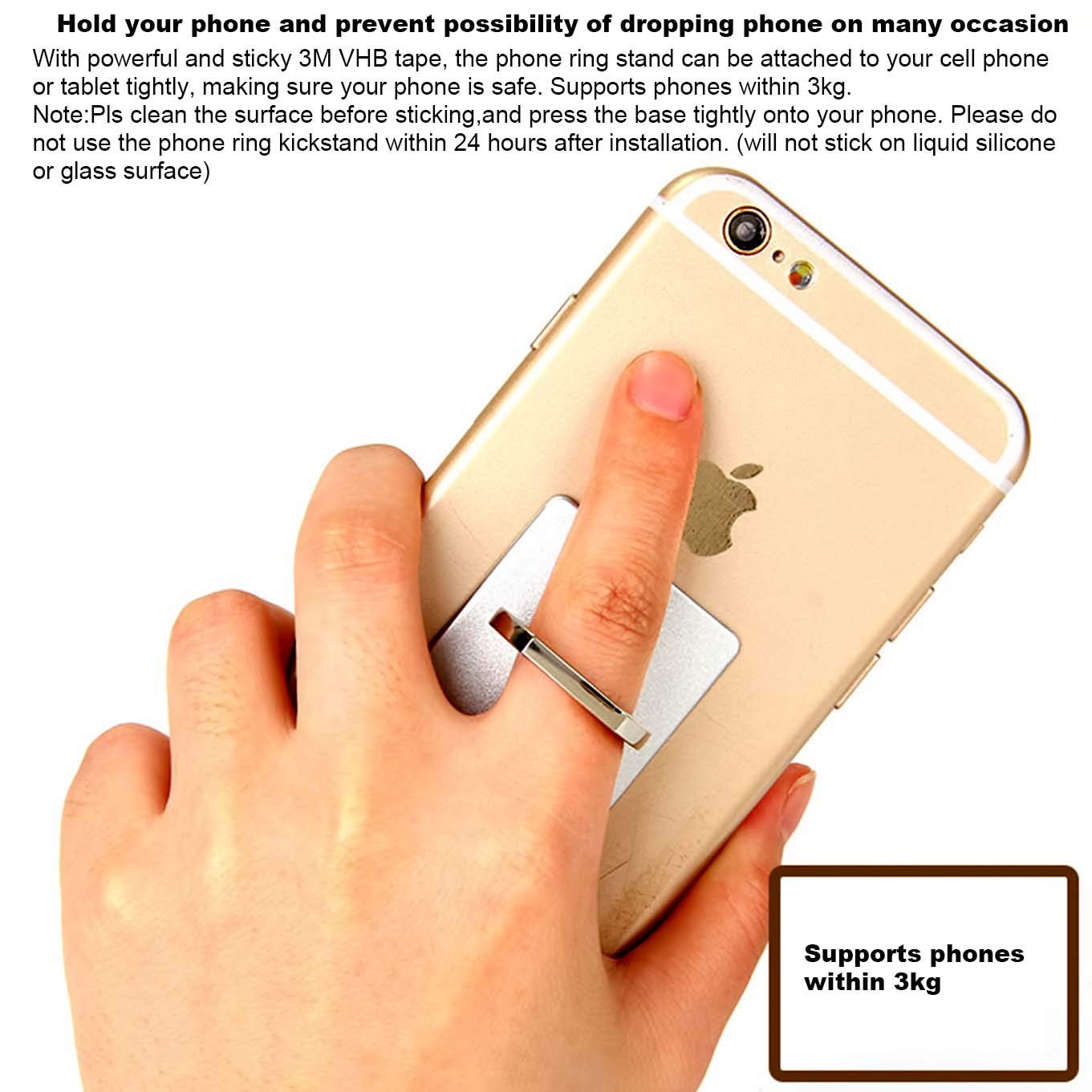 4-Pack 360° Rotating Phone Ring Holder & Kickstand - Compatible with iPhone Xs Max/XR/X/8/7/6/6s Plus/5s & Android Phones (Silver+Gold) - Perfect for Hands-Free Viewing, Gaming & Selfies