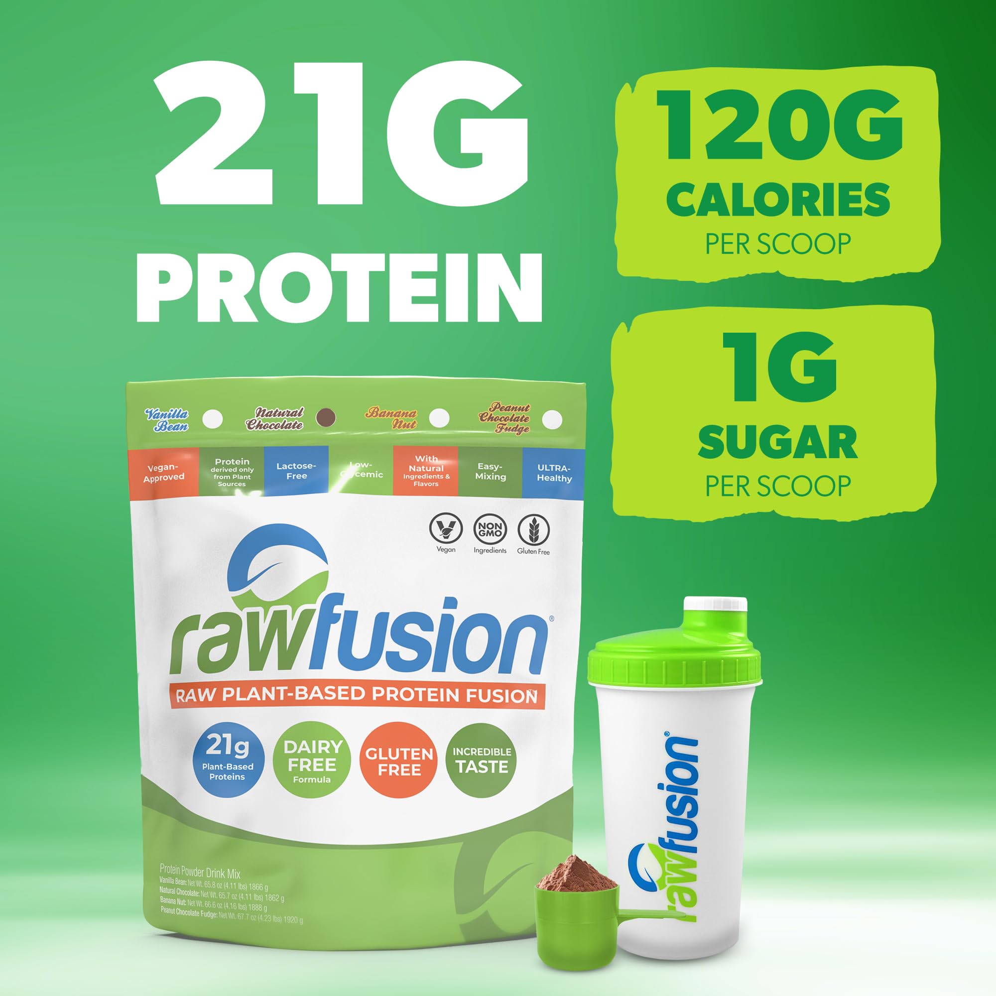 Rawfusion 4lbs Plant Based Protein Powder - Natural Chocolate Flavor, 21g Vegan Protein, Low Carb, Gluten Free, Dairy Free, Soy Free, Non-GMO | Perfect for Smoothies, Baking & Post-Workout Recovery