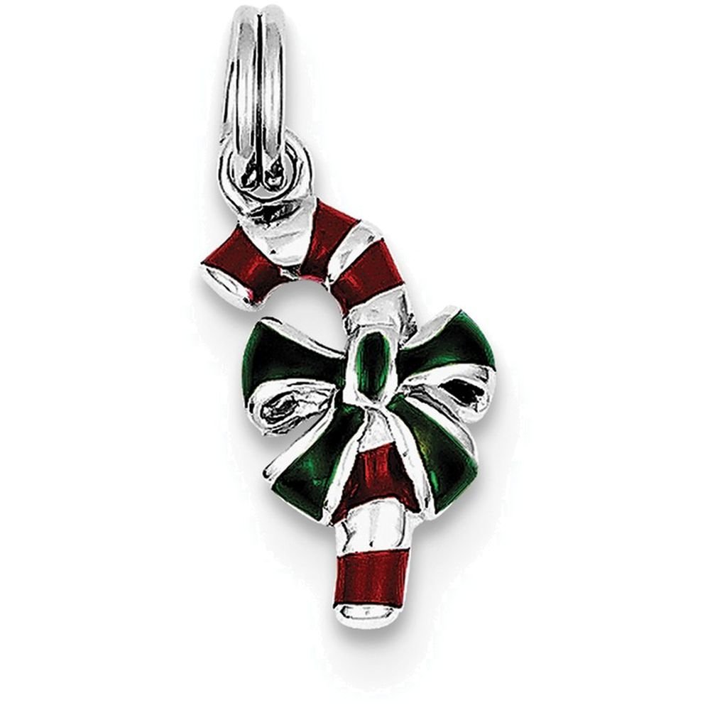 Sterling Silver Enamel Candy Cane Charm Pendant - Christmas Jewelry Gift for Women & Girls - Perfect for Holiday Necklaces, Bracelets & DIY Crafts