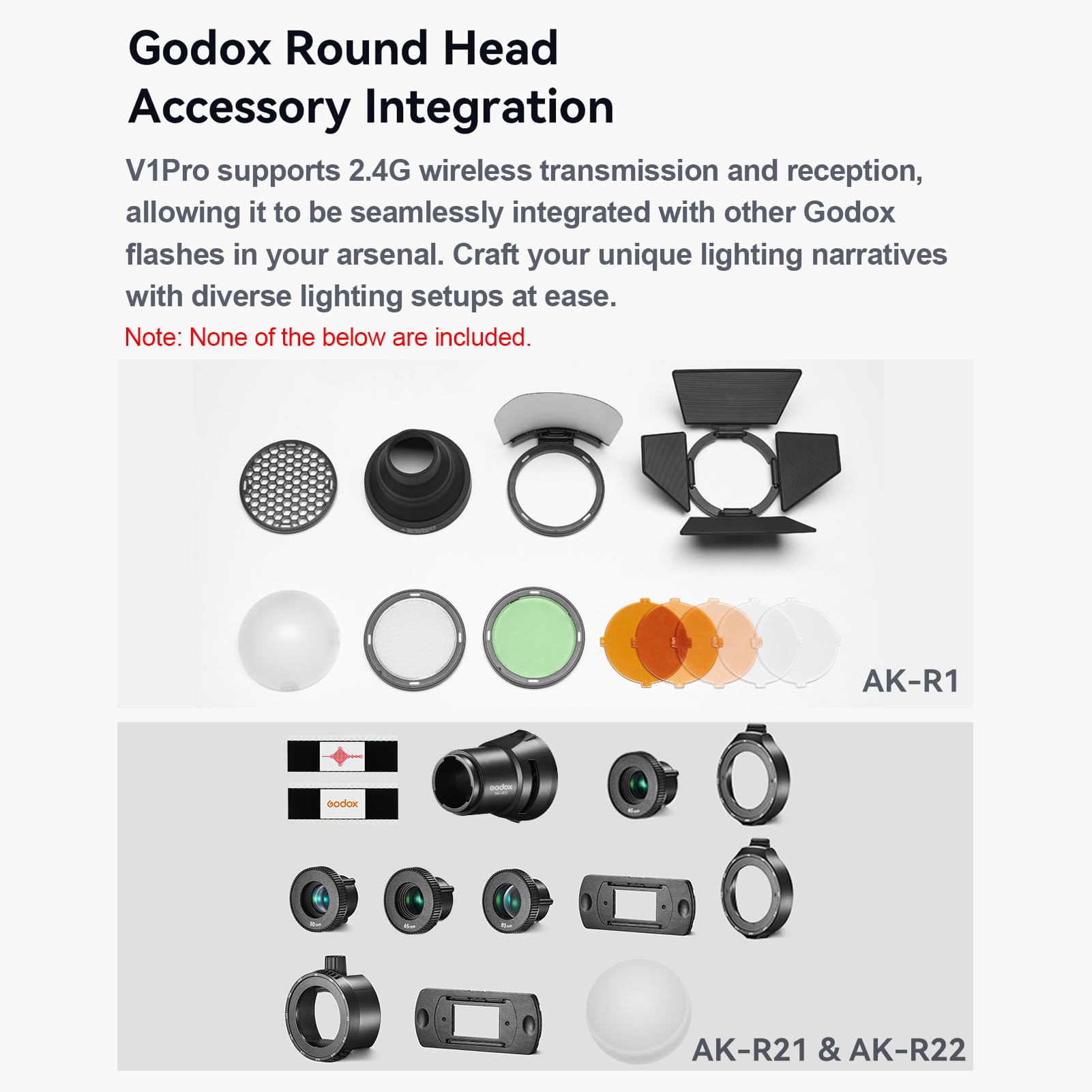 Godox V1 Pro N TTL Camera Flash with AK-R1 Accessories Kit - 2.4G Wireless Speedlight for Nikon DSLR/Mirrorless (HSS 1/8000s, 1.3s Recycle) - Perfect for Portrait, Wedding & Event Photography