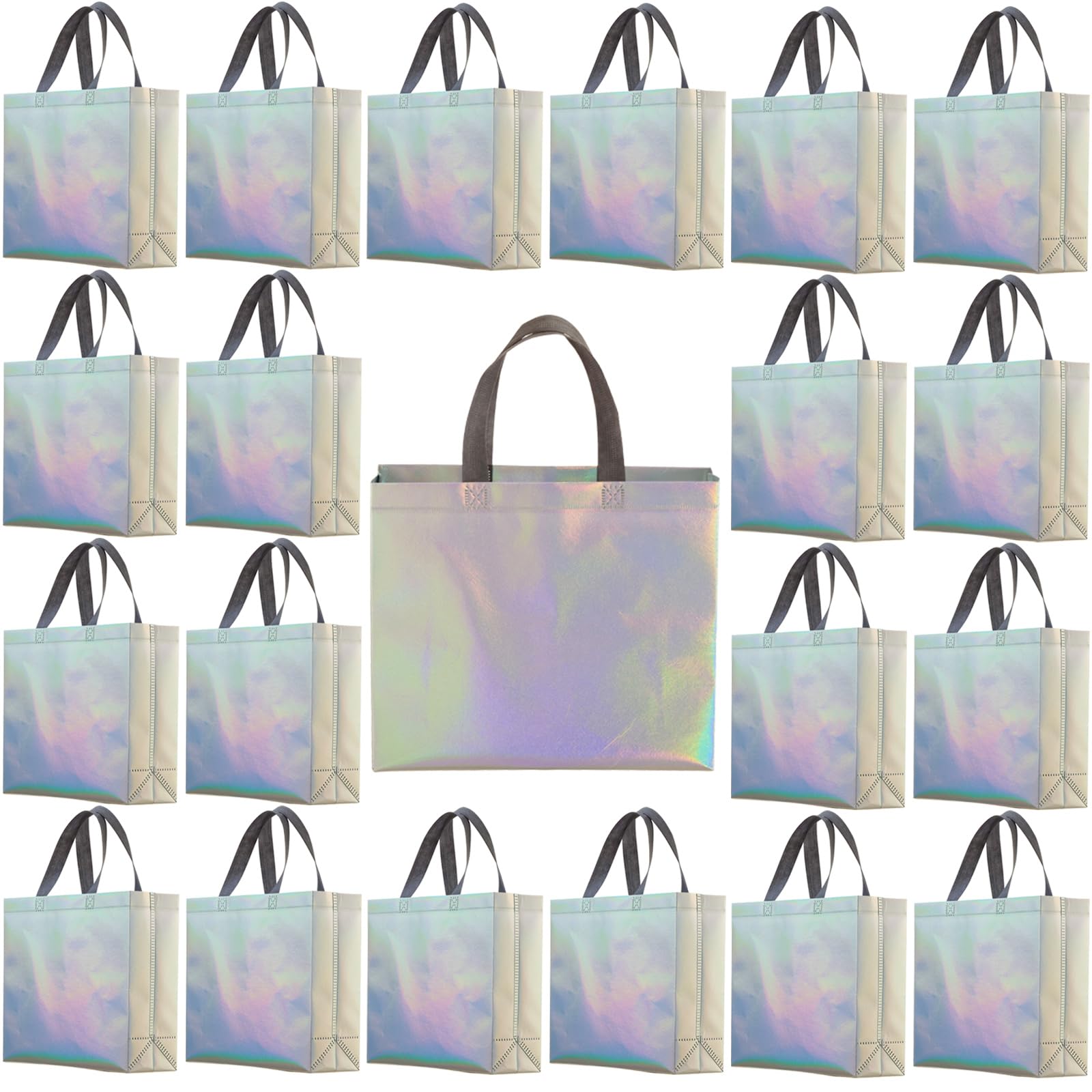 60-Pack Reusable Iridescent Gift Bags with Handles - 12.6