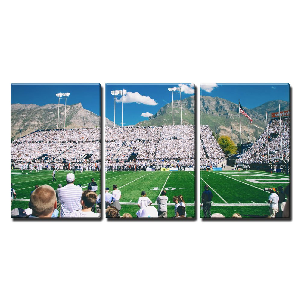 Wall26 - 3 Piece Canvas Wall Art - Soccer Match Stadium Scene with Crowd in Daylight - Modern Framed Ready-to-Hang Home Decor - 24