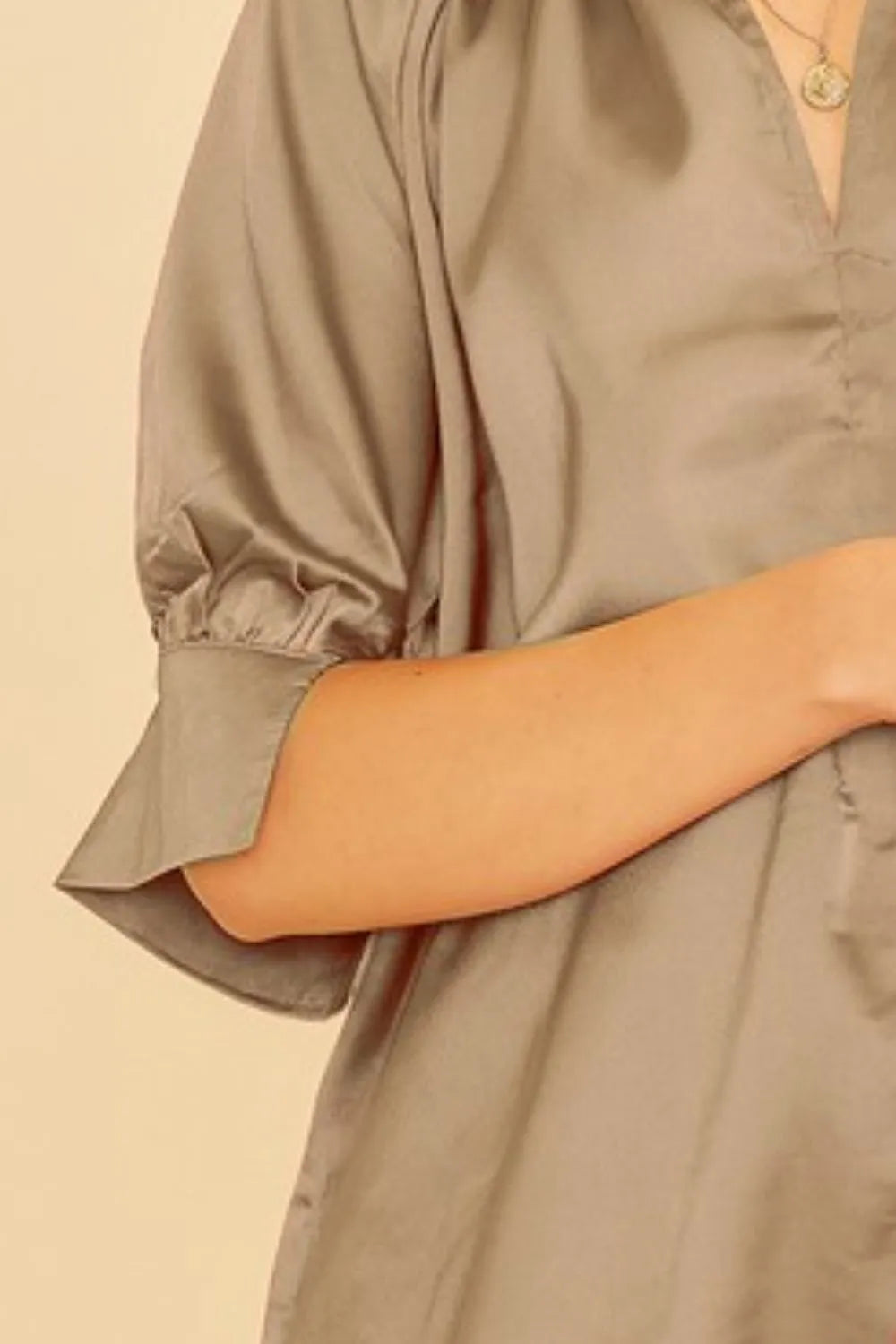 Elegant Satin V-Neck Short Sleeve Blouse for Women - Breathable Woven Resort Top for Summer Vacations, Beach Getaways & Casual Outings
