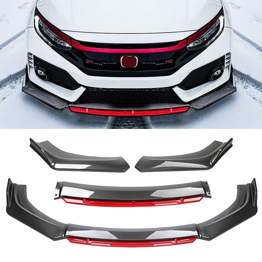 4Pcs Universal Front Bumper Lip Body Kit - ABS Glossy Black Front Lip Spoiler & Diffuser for Most Cars & Trucks - Enhance Style & Aerodynamics for Street Racing & Car Shows