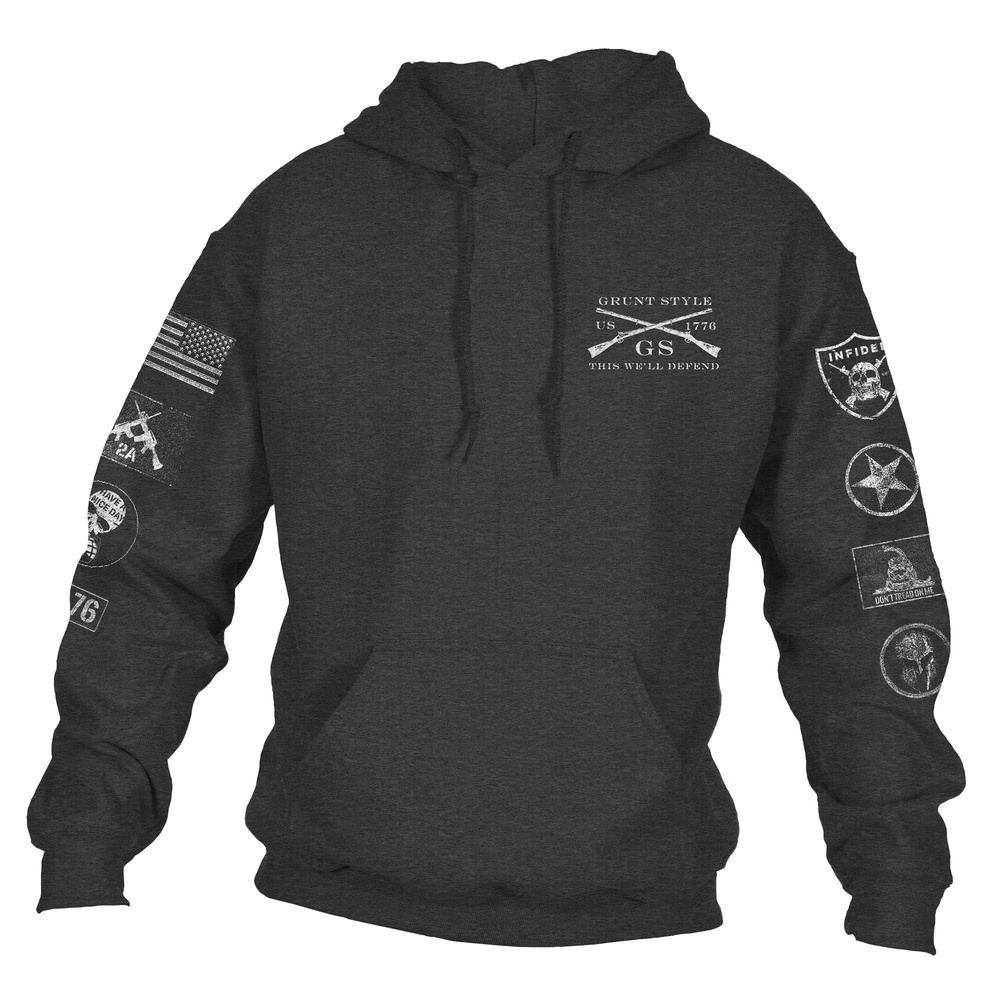 Patch Hoodie Dark Heather - Trendy Embroidered Sweatshirt for Men & Women | Perfect for Casual Wear, Street Style & Outdoor Activities