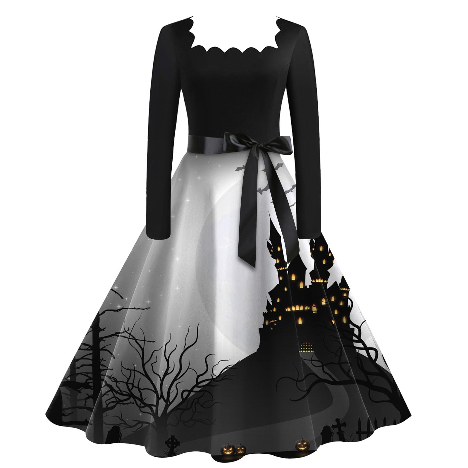 ADHOWBEW Gothic Halloween Dresses for Women - Long Sleeve Plus Size Fall Costume | Perfect for Halloween Parties, Cosplay & Gothic Fashion