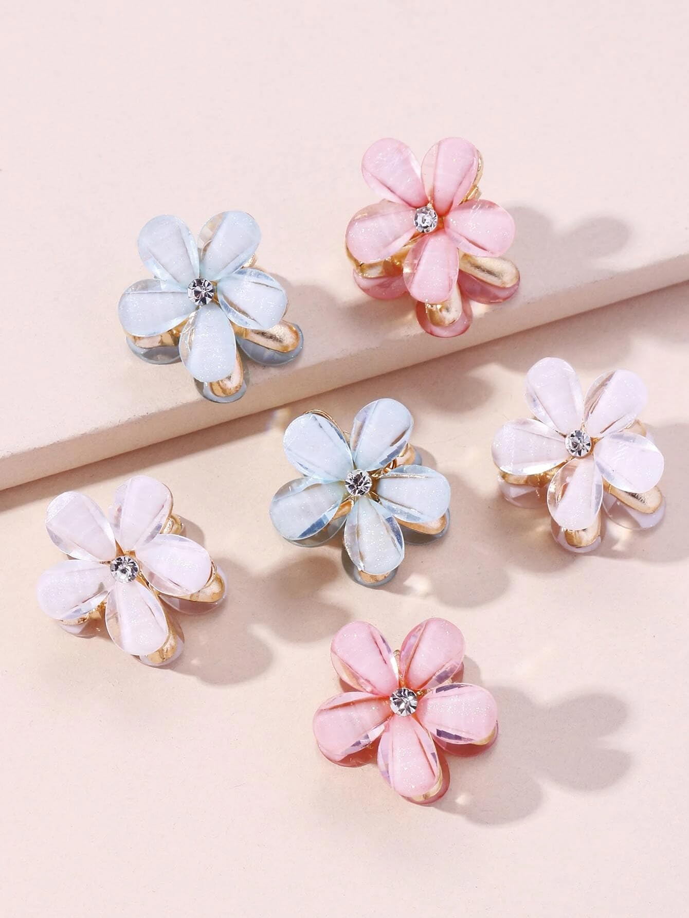 10pcs Mini Pearl Rhinestone Flower Hair Claw Clips - Gold Resin Hair Barrettes for Women & Girls | Small Hair Accessories for Parties, Weddings & Everyday Use