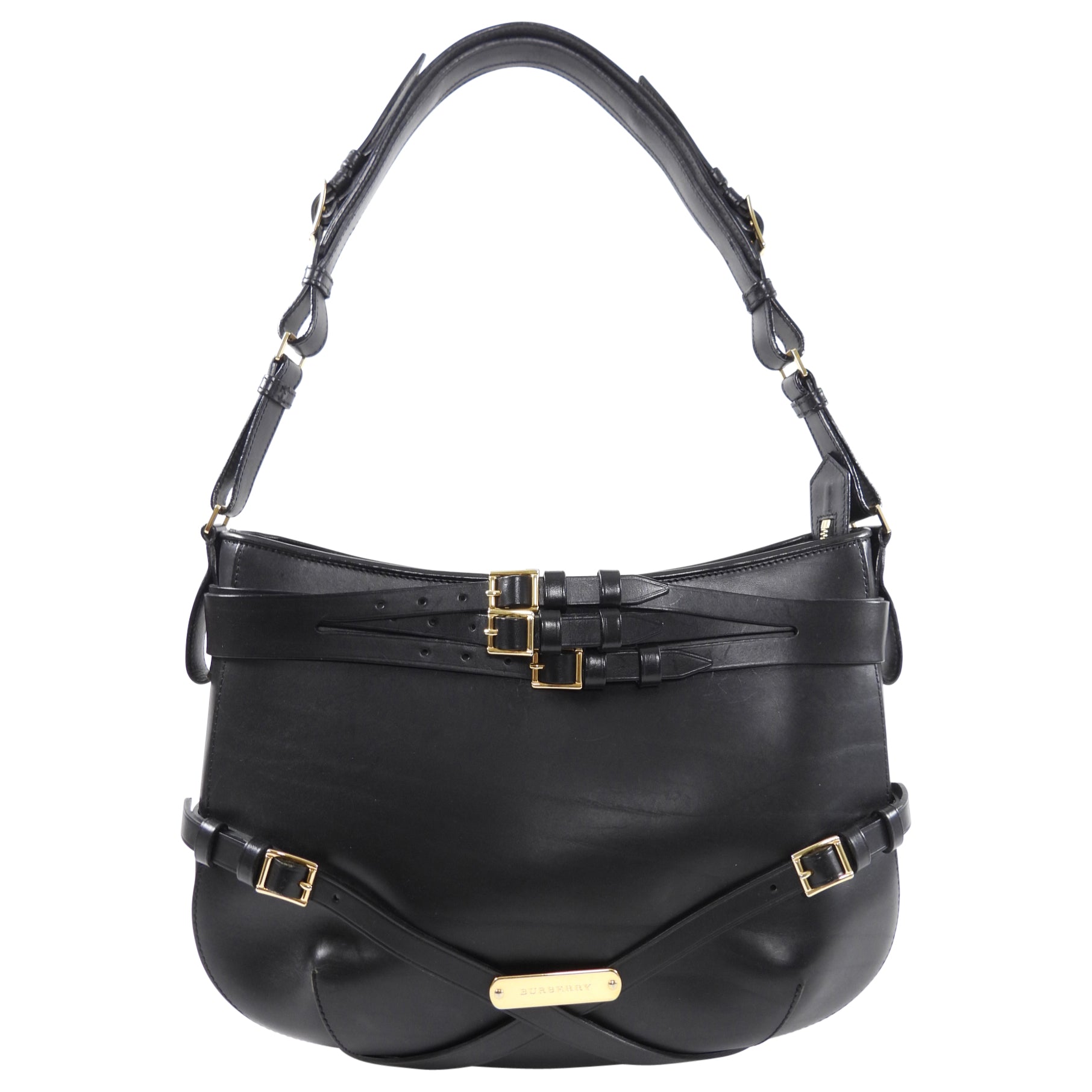 Burberry Black Leather Bridle Hobo Shoulder Bag for Women - Luxury Designer Handbag for Work, Travel & Everyday Use