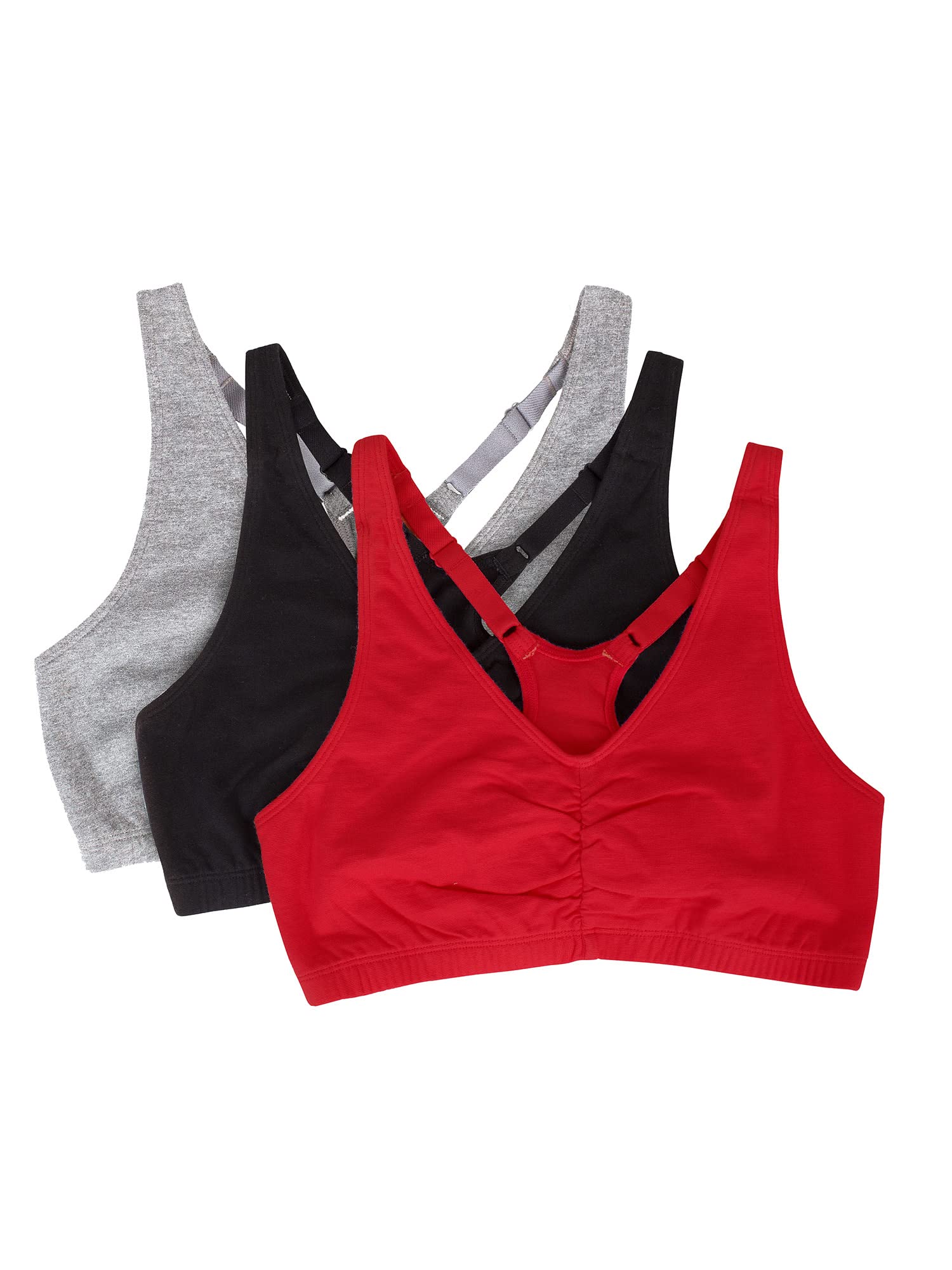 Fruit of the Loom Women's Adjustable Shirred Front Racerback Sports Bra - Comfortable Workout Bra for Yoga, Running & Gym