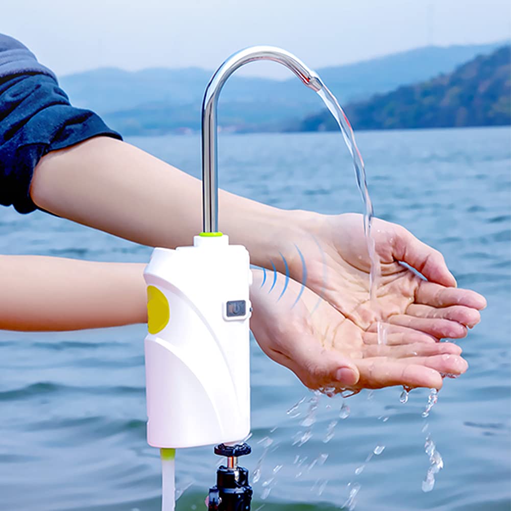 Automatic Fish Pond Water Dispenser & Aerator - Hands-Free Intelligent Induction Pump with Outdoor Light for Fishing, Hand Washing & Aquarium Maintenance - White