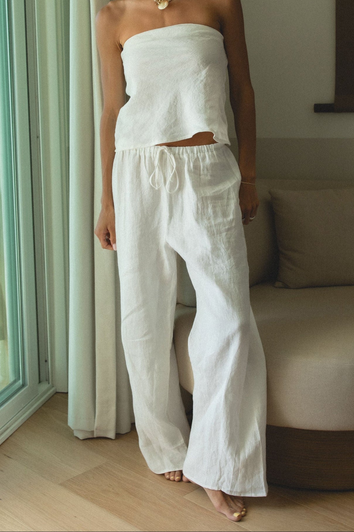 Capri Linen Drawstring Pants for Women - Breathable Summer Casual Pants with Elastic Waist - Perfect for Beach, Yoga, and Lounge Wear