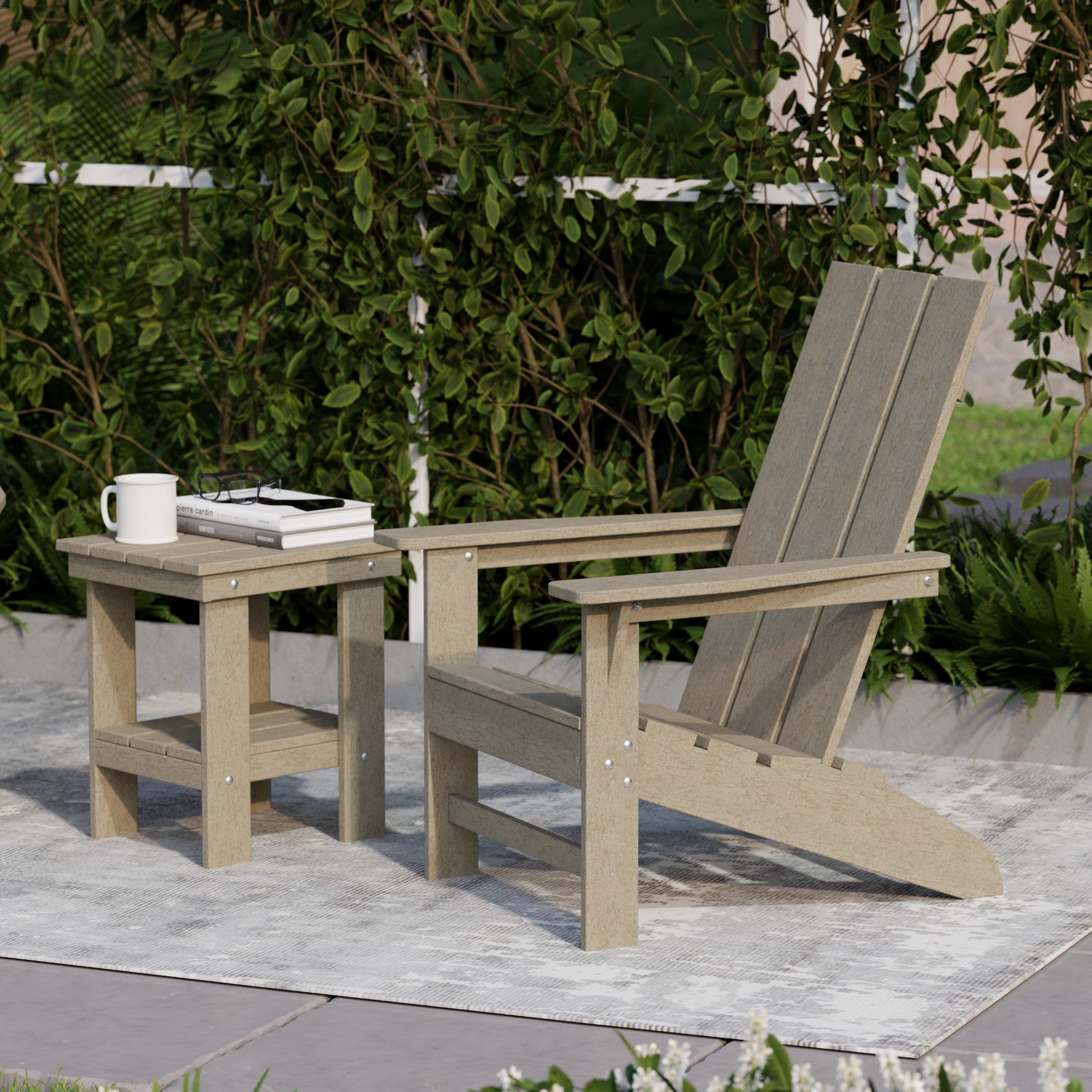 Freedom 3-Piece Modern Adirondack Chair Set with Side Table - Outdoor Patio Furniture for Backyard, Garden & Poolside Relaxation