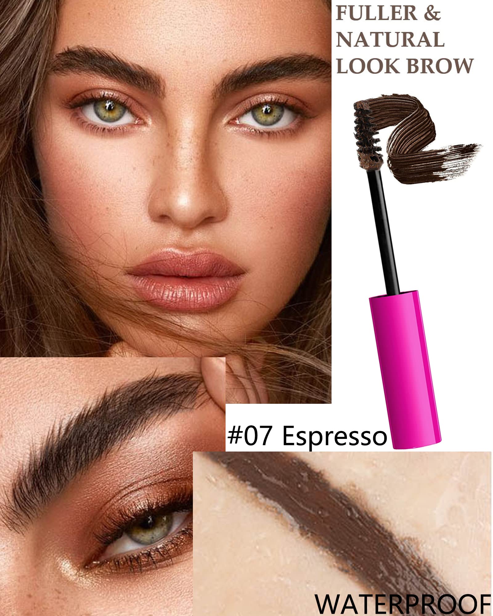 Espresso Brow Gel Kit - Tinted Thickening Eyebrow Mascara & Clear Setting Brow Glue for Natural Looking Brows | Long Lasting Brow Lift & Sculpt | Light, Medium & Dark Brown Shades with Dual-Ended Applicator | Perfect for Everyday Makeup & Special Occasions