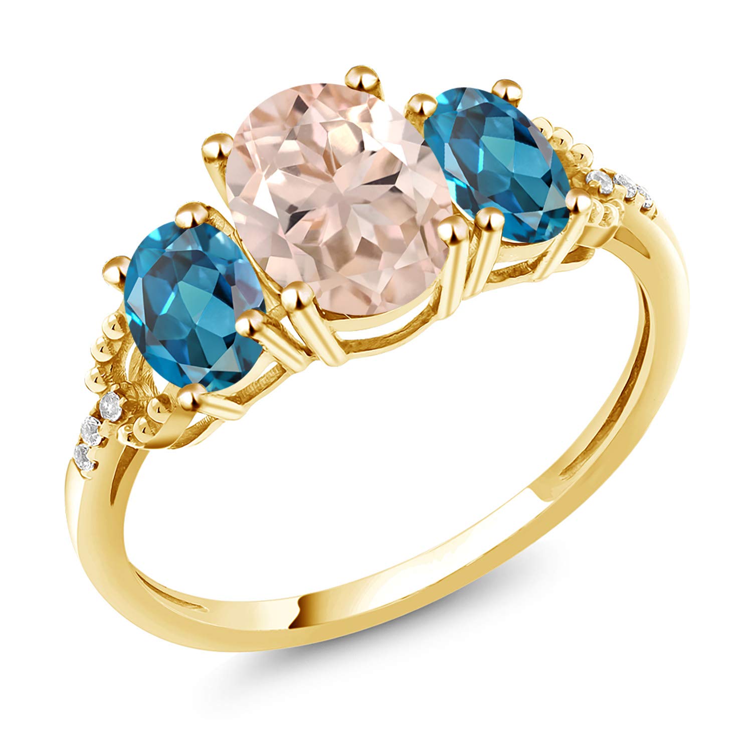 2.24 Ct Oval Peach Morganite & London Blue Topaz 10K Yellow Gold Ring for Women - Elegant Gemstone Jewelry for Engagement, Wedding, Anniversary & Special Occasions