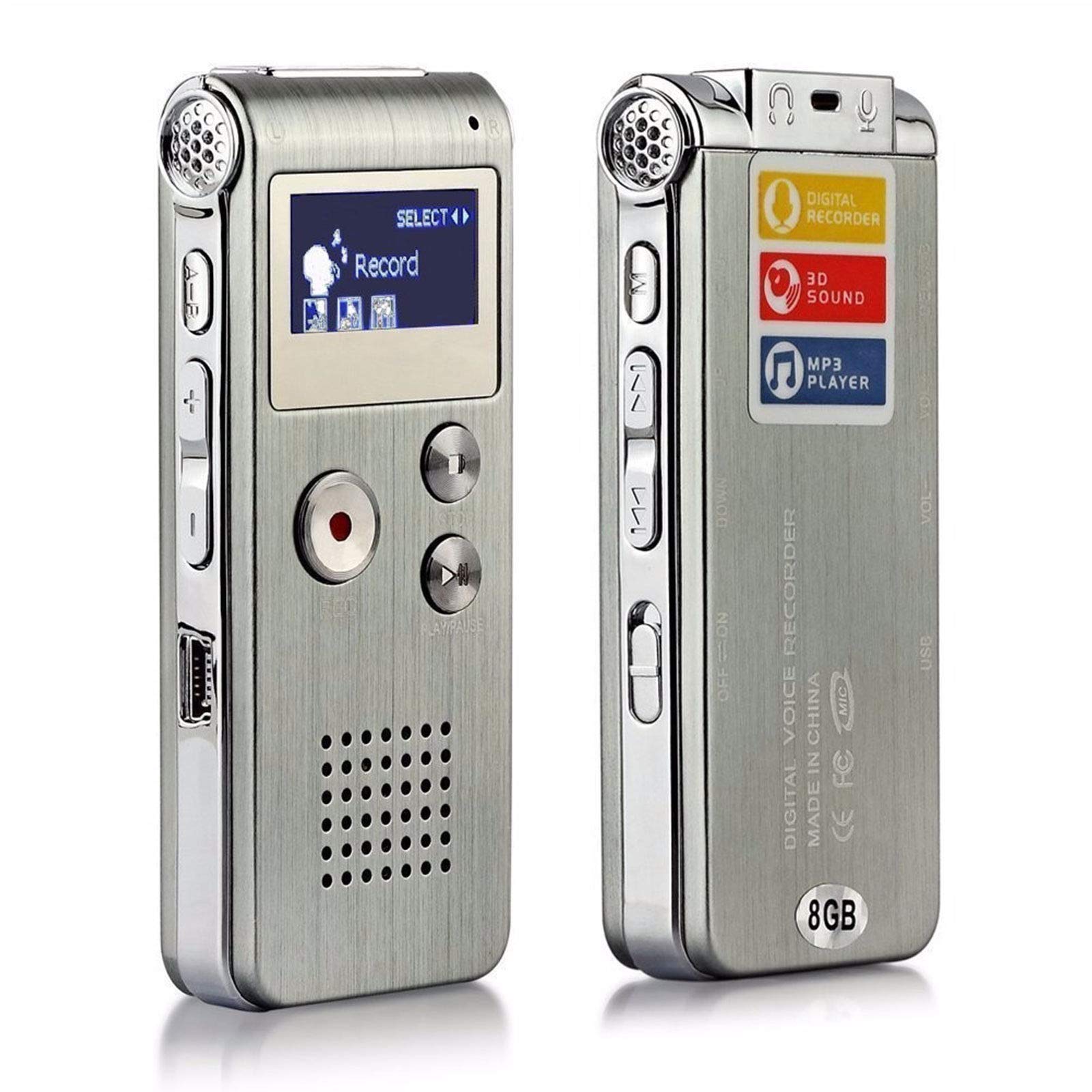 Voice Activated Mini Spy Recorder - 8GB Digital Audio Recorder, Dictaphone & MP3 Player for Lectures, Meetings & Secret Recording