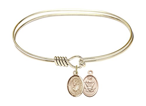 F A Dumont 7 Inch Oval Eye Hook Bangle Bracelet with St. Christopher & Army Charm - Perfect for Military Gifts, Religious Jewelry & Everyday Wear