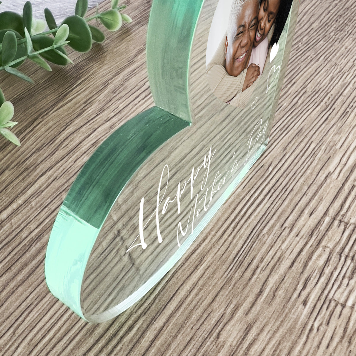 Personalized Happy Mother's Day Photo Acrylic Heart Keepsake - Customizable Freestanding Gift for Mom, Grandma, Wife - Perfect for Home Decor, Desk Display & Special Occasions