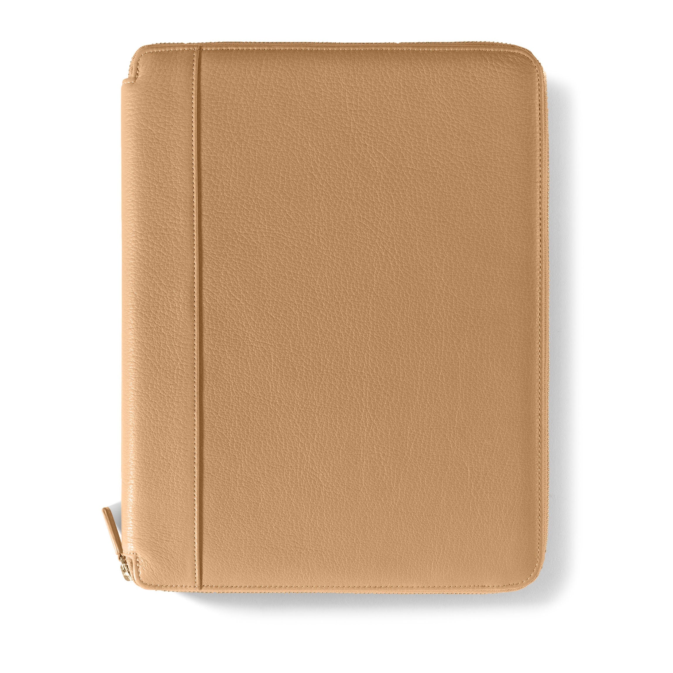 Left Handed Executive Zippered Leather Portfolio in Camel Color - Perfect for Business Meetings, Interviews & Professional Presentations