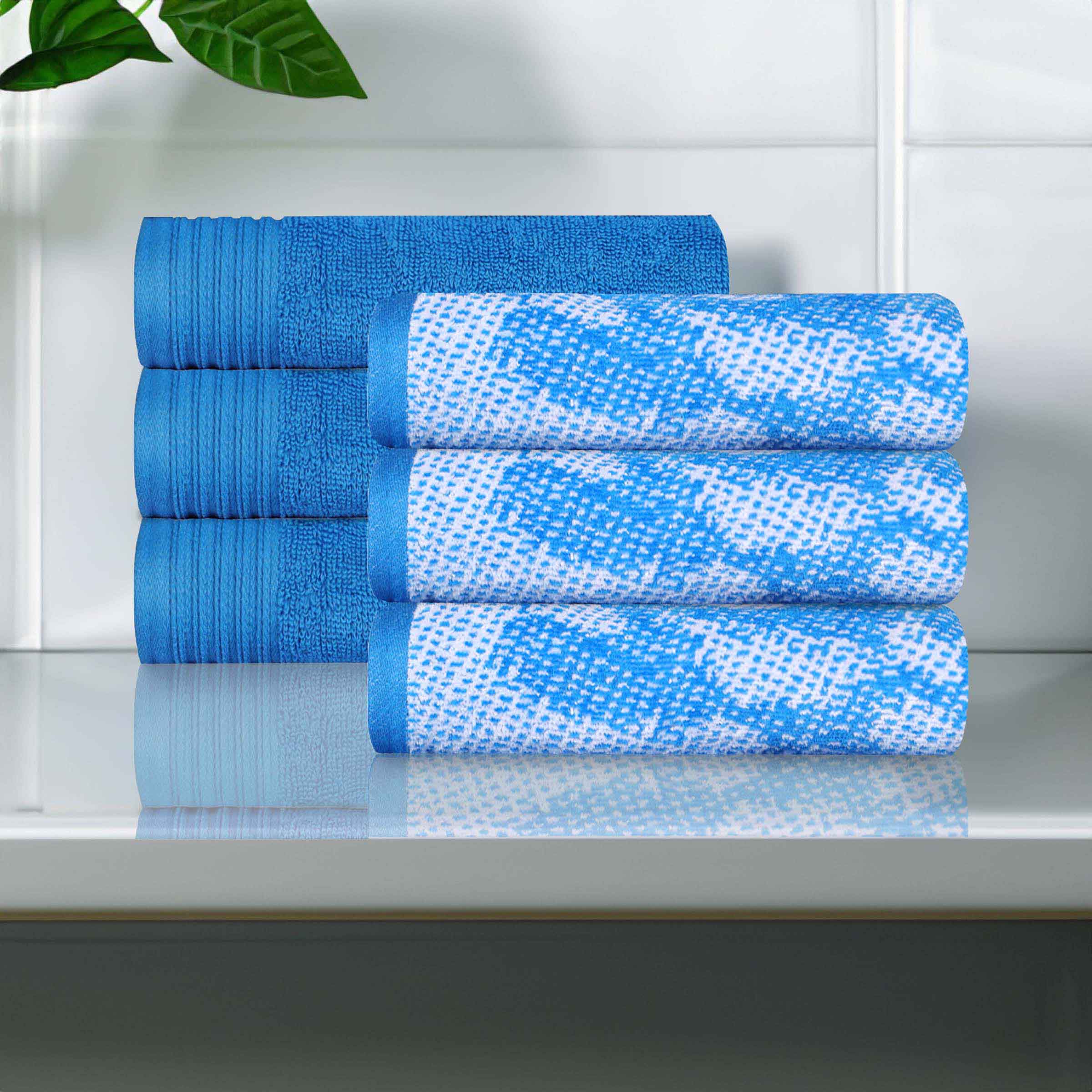 Premium Cotton Quick-Drying Hand Towels - Set of 6 (Solid & Marble Patterns) for Bathroom, Kitchen & Gym - Ultra Absorbent & Soft Guest Towels