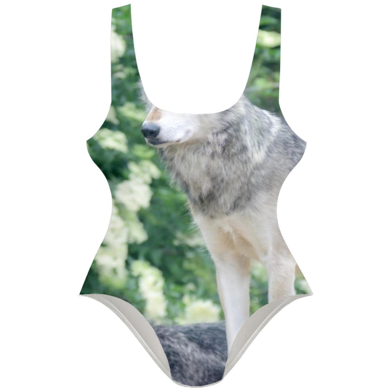 Wolf Couple Love Women's One Piece Swimsuit - Sexy U Back Bikini Bathing Suit for Beach, Pool & Vacation | Romantic Matching Swimwear for Couples Getaway