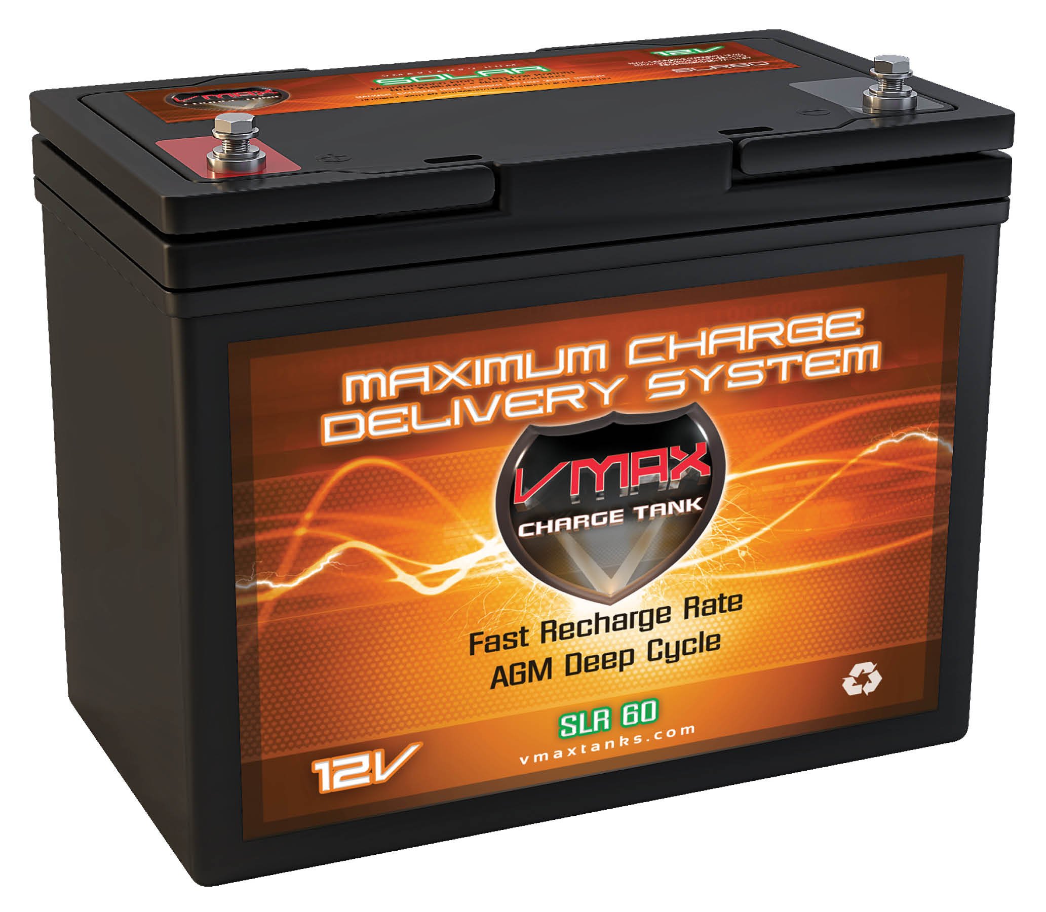 Vmaxtanks VMAXSLR60 AGM Deep Cycle 12V 60AH Battery - Solar Panel, Wind Turbine, Power Backup for Home & RV | Compatible with Generators & Smart Chargers | Reliable Energy Storage for Off-Grid Living & Emergency Power