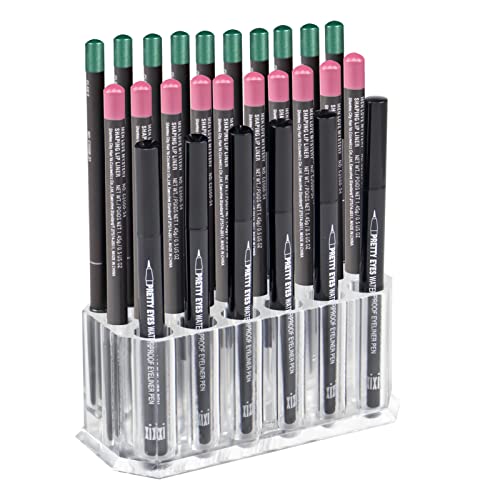 Clear Acrylic Lip Liner Organizer with 26 Slots - Makeup Brush & Eyeliner Holder for Vanity Storage | Perfect for Beauty Countertops, Makeup Bags & Travel Cosmetic Cases
